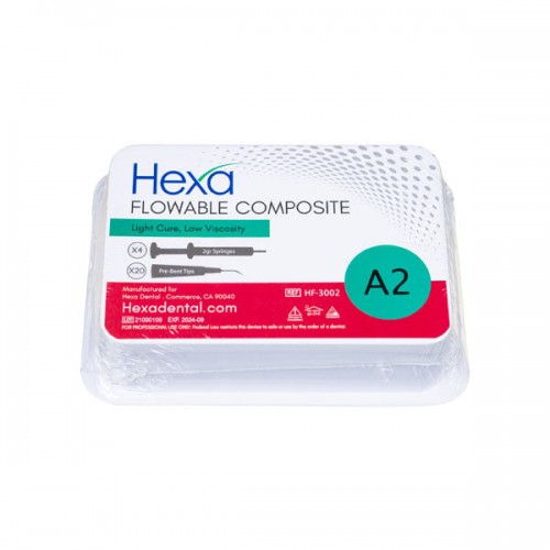 Hexa Flowable Composite Light Cure Low Viscosity Syringe (4 Syringes x 2 gm+20 bent tips)