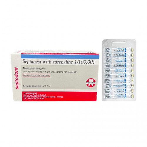 Septodont Septanest Articaine HCl 4% Injection With 1:100,000 Adrenaline 50/Bx