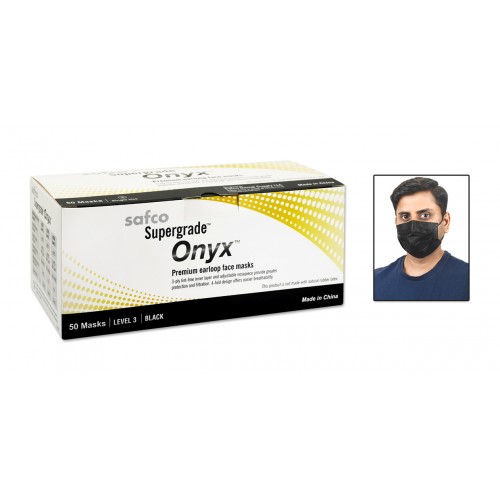 Supergrade onyx earloop masks black 50/box