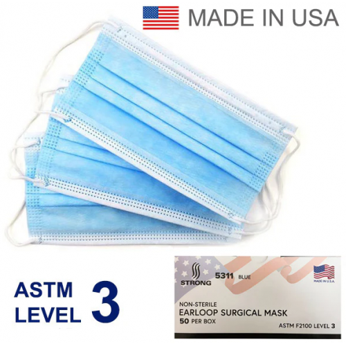 Dental Medical Ear-Loop Face Masks ASTM Level 3 STRONG 5311 Made In USA (300pcs/case)