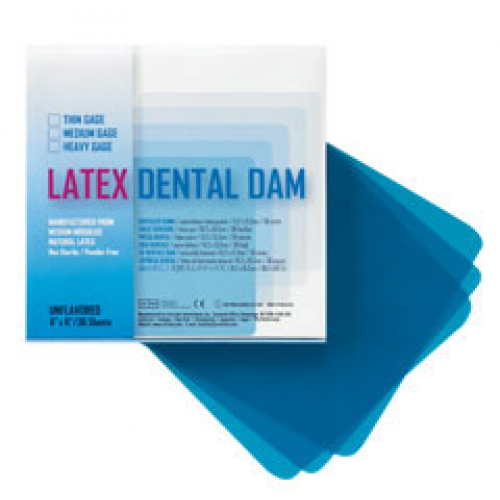 Dental Dam Latex 6"x6" Medium-Blue 36/Box