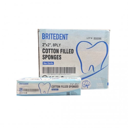 BRITEDENT Gauze Sponges Nonsterile 2x2 Cotton Filled 8 Ply 5000/Bx