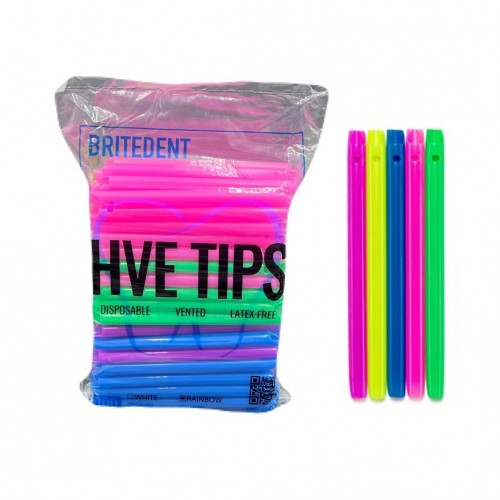 BRITEDENT HVE Suction Tips Rainbow Assorted 100/Pk