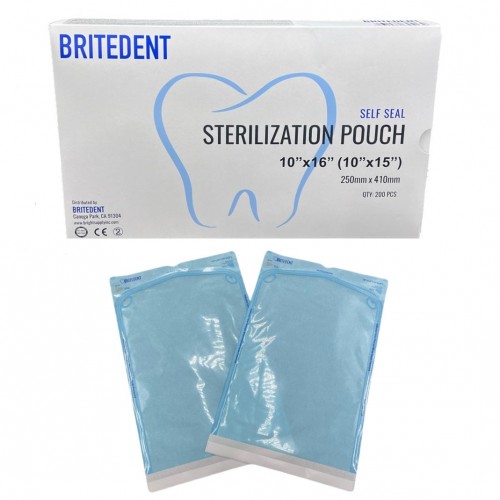 BRITEDENT Self Seal 10 x 16 Sterilization Pouches 200/Bx