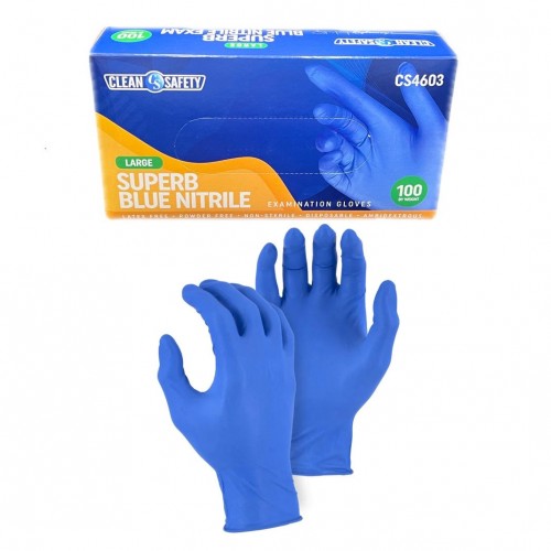 Clean Safety SuperB Nitrile Exam Gloves Blue Large 100/Bx