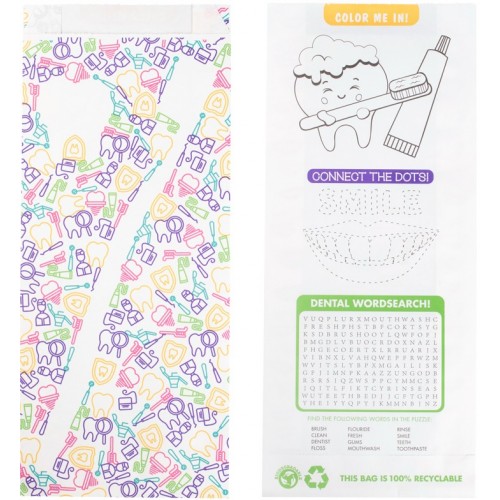 Full Color Pharmacy Bags-Toothbrush & Tooth Design (100 bags  per pack)