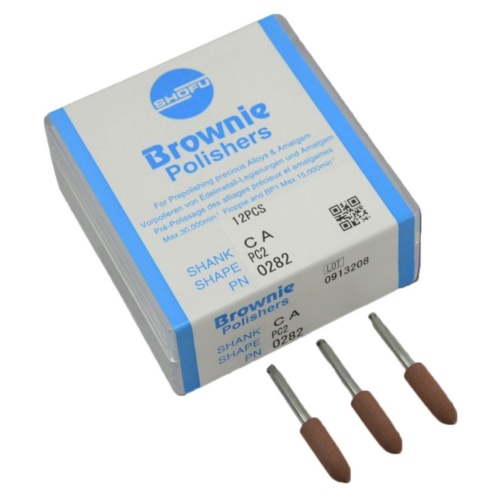 Brownie Polishers, Pre-Polishing, RA, Pointed Cylinder, # 050, Brown, 12/Pk, 0282