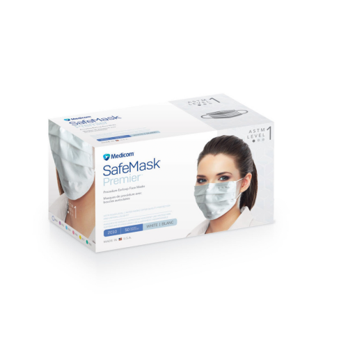 SafeMask Premier Procedure Earloop Face Mask, ASTM Level 1, White, 50/Box, 2010