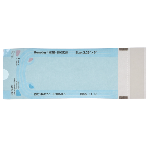 Sterilization Pouch, Class 4, Self-Sealing, Blue Film, 2.25" x 5" 200/Pack, 100520