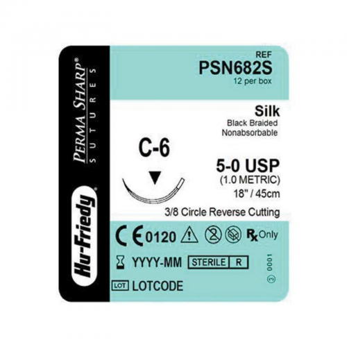 Perma Sharp Suture Black Silk C-6 5-0 12/Bx, PSN682S