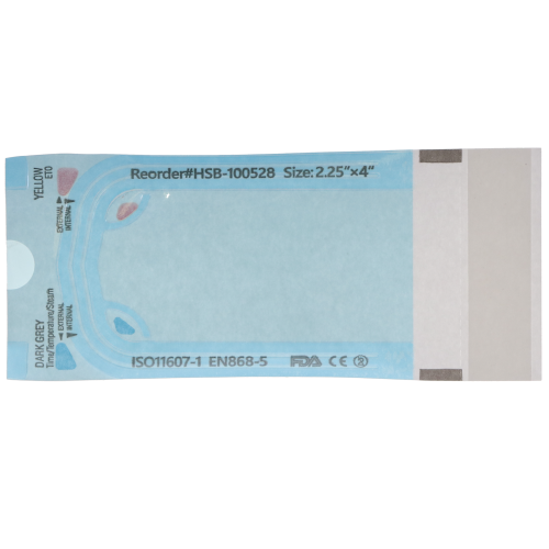 Sterilization Pouch, Class 4, Self-Sealing, Blue Film, 2.25" x 4" 200/Pack, 100528