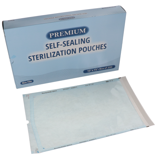 Sterilization Pouch, Class 4, Self-Sealing, Blue Film, 10" x 15" 200/Pack, 100531