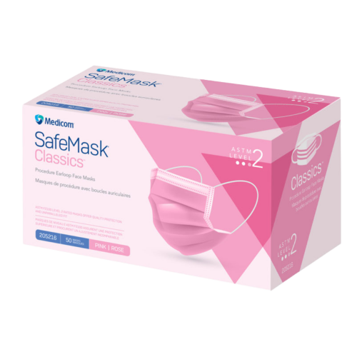 SafeMask Classics Earloop Masks, Level 2, Pink, 50/Bx, 205216