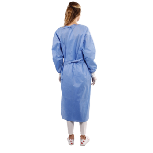 Disposable Isolation Gown, Premium Stitch, 40gsm, Knitted Cuff, Blue, 1/Pk