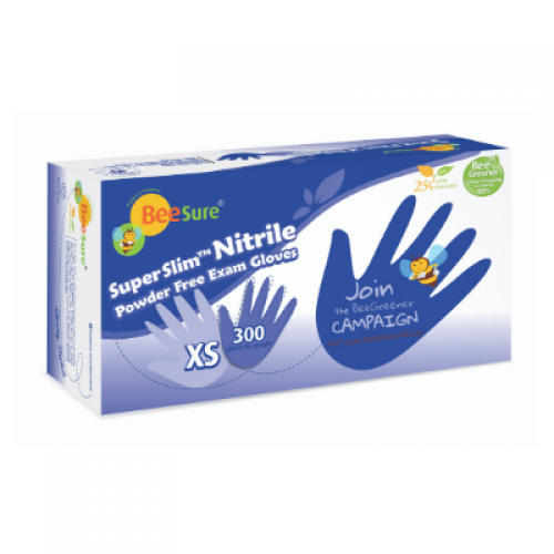 BeeSure SuperSlim Nitrile Examination Gloves, Powder-Free, Cobalt Blue, 300/Box