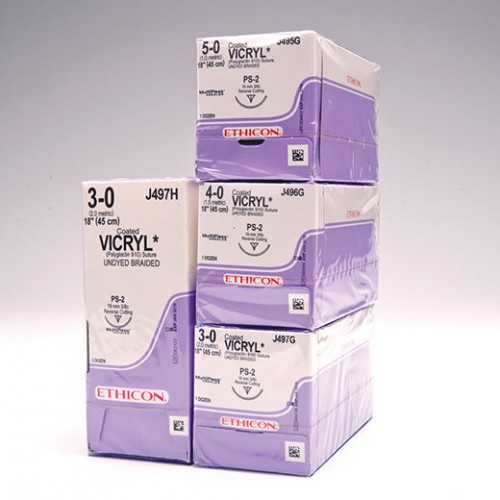 4-0 Coated Vicryl Sutures with FS-2 Needle, 18", Violet, 36/Pk, J392H