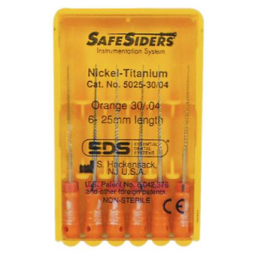 SafeSider Nickel-Titanium Hand Reamers, 25 mm, 0.04 Taper, # 30, Orange, 6/Pk, 5025-30/04