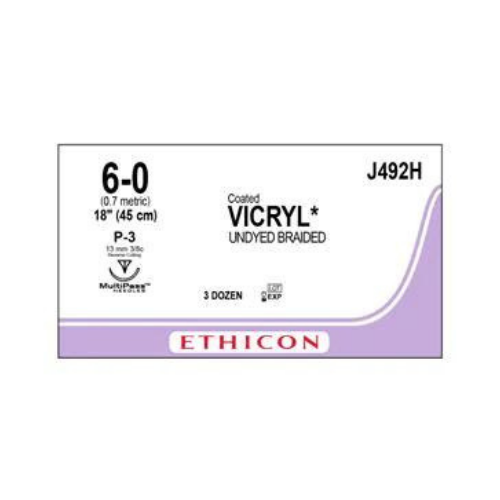 6-0 Coated Vicryl Sutures with P-3 Needle, 12/Pk, J492G